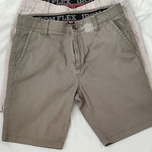 Men's Khaki and Green Flat Front Shorts